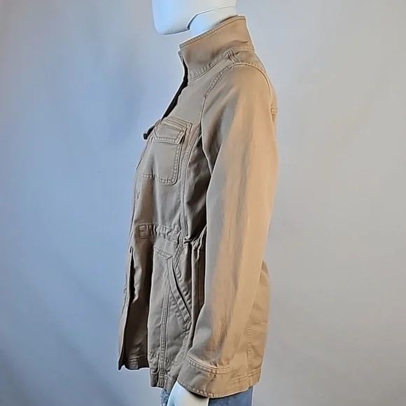 Talbots Stretch Twill Khaki Tan Cinch Waist Zip & Snap Front Field Jacket - Picture 11 of 16